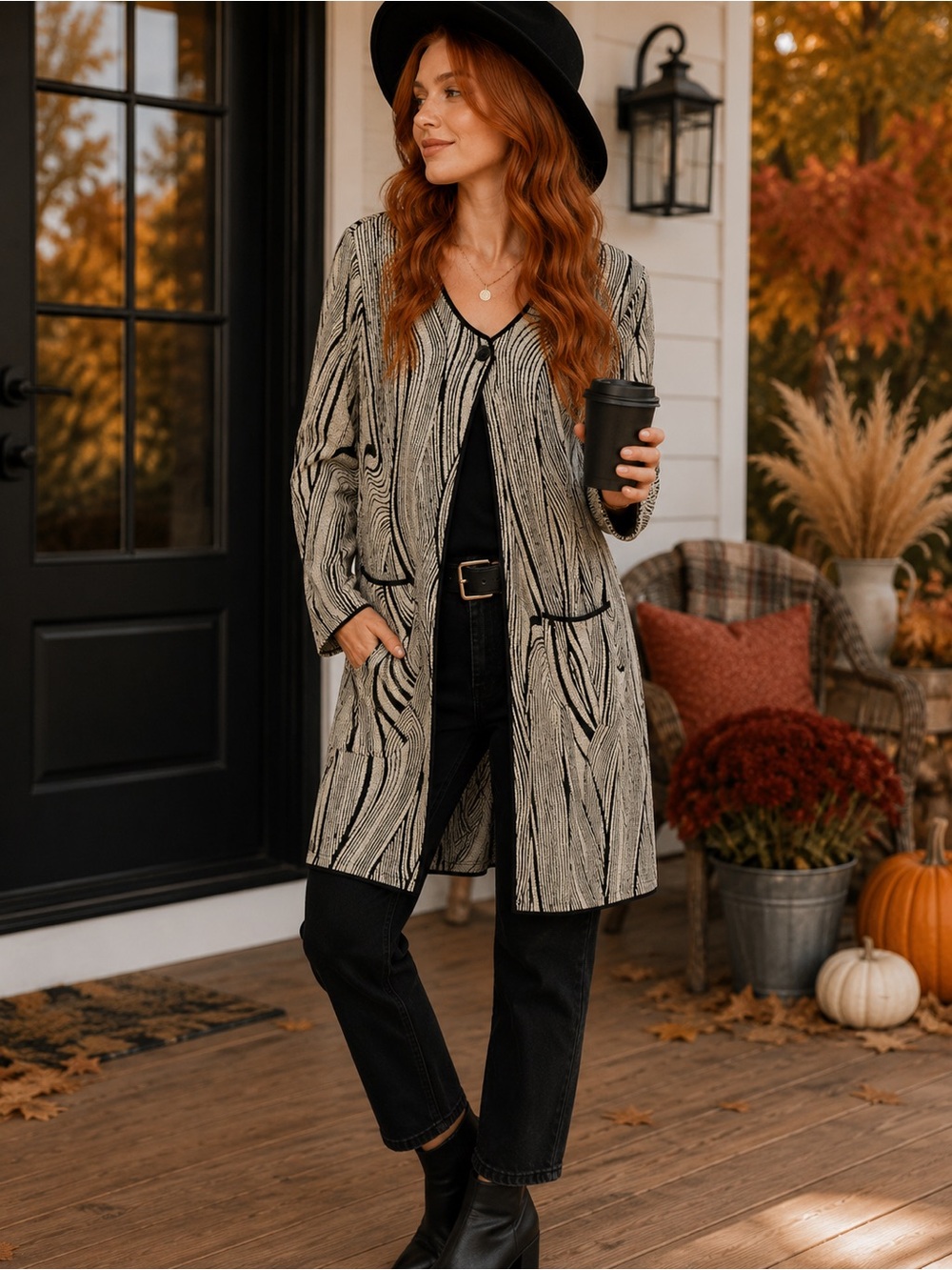 Creation One-Button Cardigan | Size Medium | Black & Cream